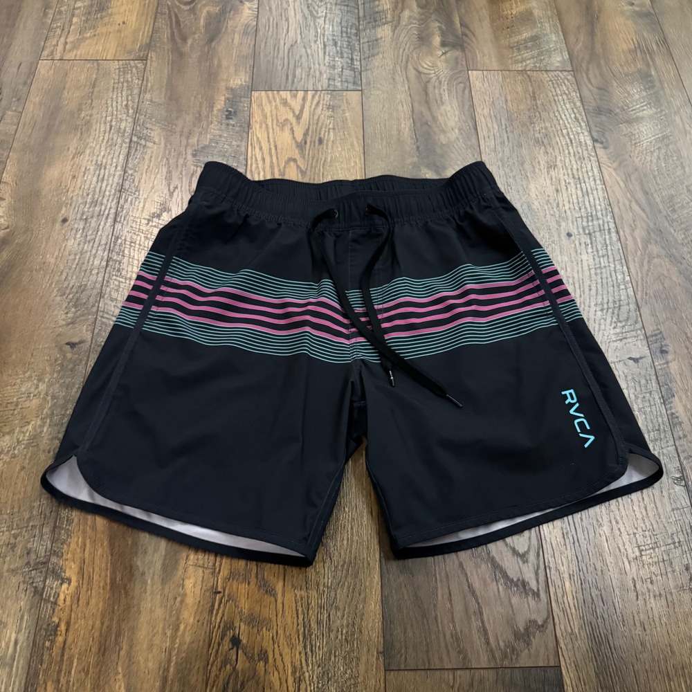RVCA Mens Board Shorts Striped Swim Trunks Size Medium Sumer Beach Surfer